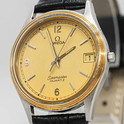 *Sin tarifas* Vintage OMEGA Seamaster Cal.1337 Cuarzo Árabe Esfera Dorada 34 mm Para hombres Foto 1 de 4