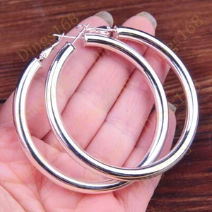 Genuine 925 Sterling Silver 5mm Thick 70mm/2.8" Very Large Tubular Hoop Earrings - Picture 1 of 3