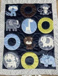 Just Born Blue Gray Green Comforter Quilt Forest Animals 30x40 - Picture 1 of 4