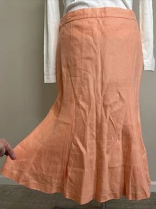 Chaps Orange Skirt Bias Cut Pleated Twirl Skirt Lined Sz 10 Peach Coral Linen - Picture 1 of 10
