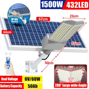 1500W Solar LED Street Light Outdoor Flood Yard Garden -280° Wide Angle W/Remote - Picture 1 of 10