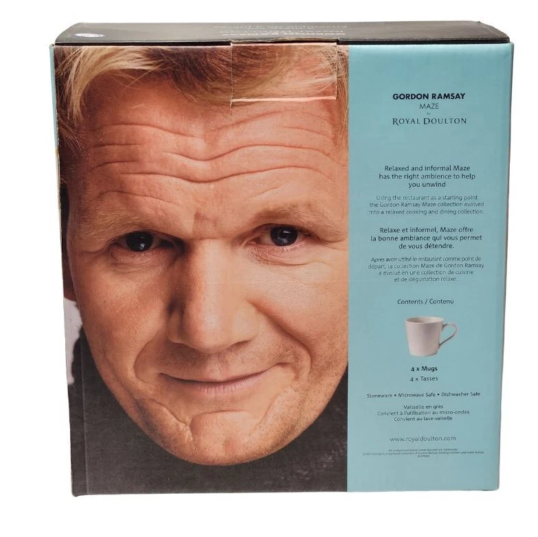 Gordon Ramsay by Royal Doulton 4 Maze White Coffee Mugs G896