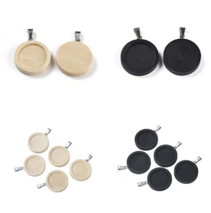 10x Wooden Pendant Trays Round Cabochon Bezels Photo Pendant Cameo Settings - Picture 1 of 9