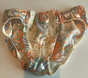 Victoria’s Secret panties M Vtg 1990s lace nylon orange purple floral flowers - Picture 1 of 11