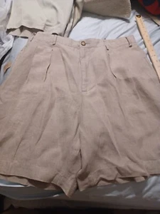 MENS STRUCTURE VINTAGE 90S Y2K BEIGE 100% LINEN SUMMER PLEATED SHORTS 36 New - Picture 1 of 8