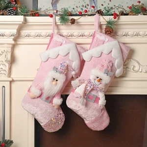 2x Rosa Navidad Medias Regalo Bolsa Brillo Lentejuelas Papá Noel Muñeco de Nieve Lindo - Imagen 1 de 13