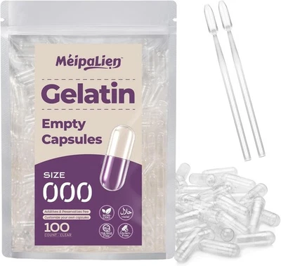 MéipaLien Size 000 Empty Gelatin Capsules - 100 Count | Clear Empty Pill Capsu - Image 1 of 4