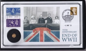 Cubierta de moneda Harrington & Byrne 2020 75 aniversario del día VE 24 quilates a prueba de oro - Imagen 1 de 4