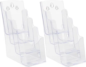 Brochure Display Stand (2 Pack) 4 Tier Acrylic Wall Mounted Menu/Magazine Holder - Picture 1 of 7