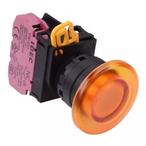 IDEC Amber 12V illuminated 22mm Mushroom Maintained Push Button Switch NC IP65 - Imagen 1 de 1