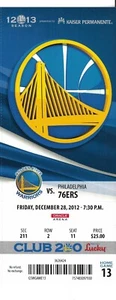 GOLDEN STATE WARRIORS vs Philadelphia 76ers 12/28/2012 TICKET Curry 11 points - Picture 1 of 1