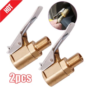 2x Tyre Valve Air Chuck Inflator Pump Connector Adapter Brass Clip on Car 8mm - Picture 1 of 11
