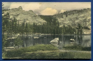 Sequoia National Park Twin Peaks and Lake hand colored Postcard - Picture 1 of 2