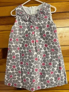 Mini Boden Floral Dress w/3D Flowers Girls White with Gray & Pink Size 3-4 - Picture 1 of 2