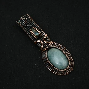Aquamarine Gemstone Copper Wire Wrap Handcrafted Pendant Jewelry Gift For Wife - Picture 1 of 4
