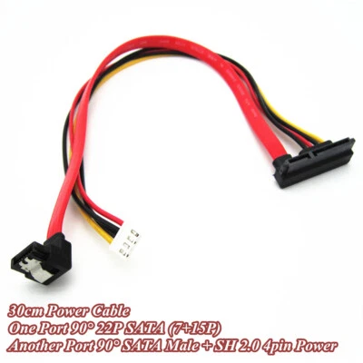 30cm 90° 22P SATA 7+15P 22pin to SH 2.0 4pin SATA HDD Hard Disk Data Power Cable - image 1 of 4