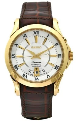 Новый Seiko Premier SNQ118 вечный календарь коричневый кожаный ремешок мужские часы... - Изображение 1 из 4