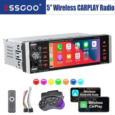 5" 1DIN Car Stereo Wireless Apple Carplay Android Auto BT IPS Screen USB AUX MP5 - Image 1 of 4