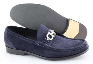 Men's SALVATORE FERRAGAMO 'Rich' Navy Blue Suede Loafers Size US 8.5 - 2E - Picture 1 of 6