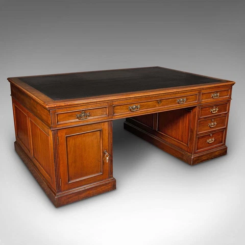Very Large Antique Partner's Desk, English, Twin Pedestal, Maple & Co, Edwardian Cover