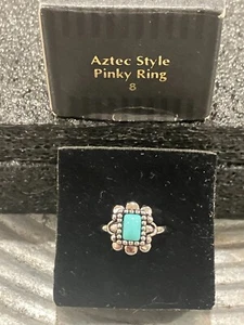 AVON AZTEC STYLE Pinky Ring size 8 Turquoise Silvertone - Picture 1 of 3