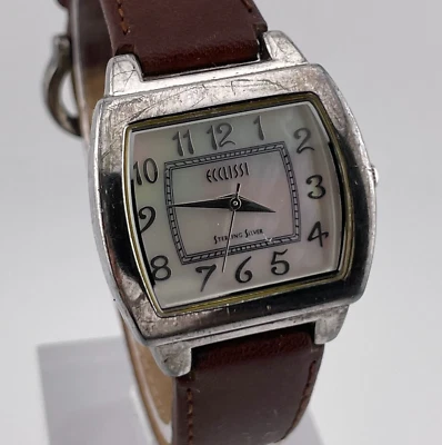 Ecclissi Sterling Silver Watch Womens 31mm Case Brown Leather Band Quartz Pearl - Image 1 of 4