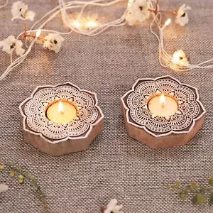 Hand-Carved Block Tea-Light Holder-Decorative Candle Holder Handmade Home Decor - Picture 1 of 6