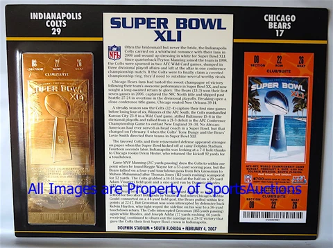 SUPER BOWL 41 INDIANAPOLIS COLTS / BEARS Willabee & Ward 22KT GOLD TICKET SB XLI Cover