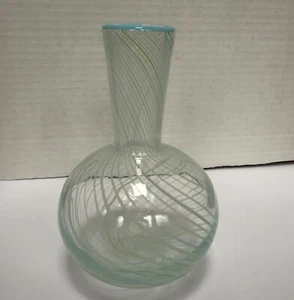 Dansk VTG 1970s Mezza Filigrana Swirl Opaline Art Glass Vase 6" Blue Green - Picture 1 of 10