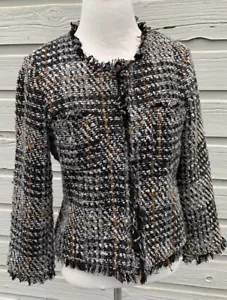 Cynthia Rowley Tweed Fringe Fitted Crop Blazer S - Picture 1 of 10