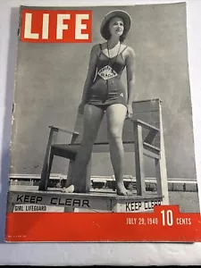 VINTAGE LIFE MAGAZINE JULY 29,1940 "GIRL LIFEGUARD" Nice Ads Tight Pages - Foto 1 di 5