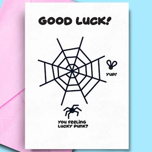 Buena suerte divertida tarjeta araña para exámenes escolares hijo sobrino primo amigo - Imagen 1 de 3