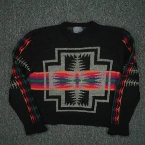 Pendleton Sweater Mens Medium Black Southwestern Aztec Wool Western Pullover USA - Picture 1 of 8