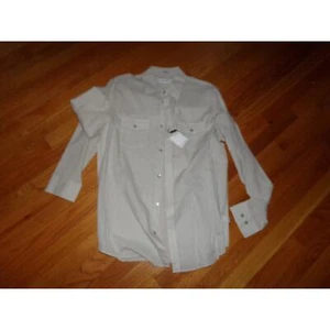 Vintage Calvin Klein beige gestreiftes Stoff Western Shirt M Neu mit Etikett 100% Baumwolle - Bild 1 von 5