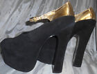 Nwob Dolce Vita Dv8 Vanna Black Suede Leather Shoes High 6? Heels Gold Strap 10