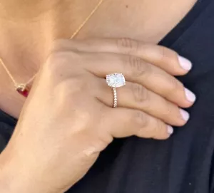 ANELLO DI FIDANZAMENTO MOISSANITE CUSCINO E TAGLIO ROTONDO ORO ROSA MASSICCIO 14K 3,70CTW - Foto 1 di 14