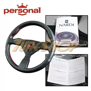 ITALY PERSONAL NEO GRINTA 330MM STEERING WHEEL BLACK LEATHER RED STICHING HORN - Foto 1 di 1