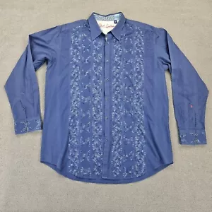 Robert Graham Shirt Men 3XLT Long Sleeve Stripes Rockabilly Blue Reverse Cuff - Picture 1 of 13