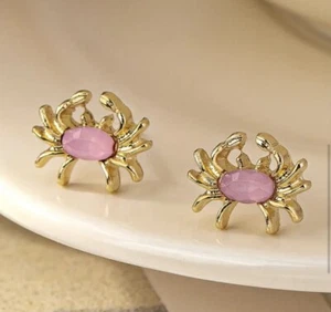 Neu Ohrringe goldfarben rosa Krabbe niedlich zierlich Ohrstecker Ohrstecker - Bild 1 von 5