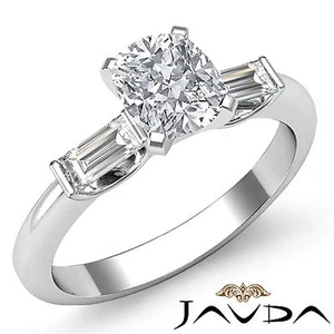 Anillo de compromiso de diamantes con cojín conjunto de 3 piedras barra baguette GIA F SI1 1,3 quilates - Imagen 1 de 5