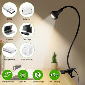 USB Lese Nachtlicht Flexible LED Buch Lampe Laptop Computer Clip-On Bett Schreibtisch - Bild 1 von 12