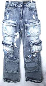 Rockstar Original Lenz Herren Baggy Cargo Blue Paint Distressed Grunge Jeans 32 - Bild 1 von 10