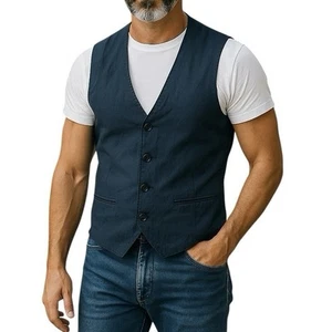 Calvin Klein Men’s Vest Sz Large Waistcoat Blue Y2k Festival Holiday Party Event - Picture 1 of 13