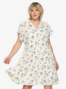 Disney Hot Topic Lilo & Stitch Angel White Collar Button Up Dress Tie Sz 1 - Picture 1 of 10