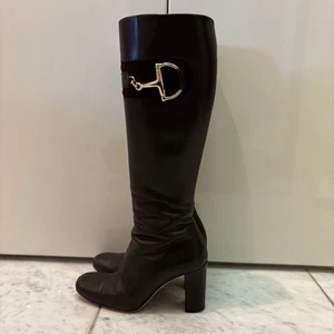 GUCCI Lange Stiefel Schuhe EU37 US7 Leder Dunkelbraun Top Original von Japan - Bild 1 von 24
