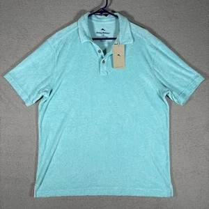 NWT Tommy Bahama Men's Size L Aqua Blue Poolside Hibiscus Terry Polo Shirt $110 - Picture 1 of 10