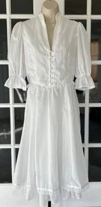 Vintage 70er Gunne Saxe by Jessica weiß Kunstperlenbesatz Midi Prärie Kleid Gr. 13 - Bild 1 von 24