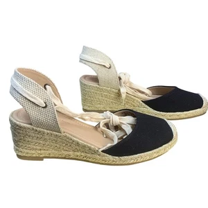 Open Edit Tan & Black Ankle Wrap Espadrille Sandals Size 8.5 NWOT - Picture 1 of 8