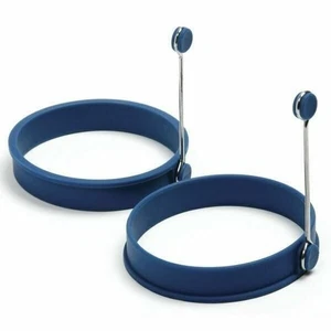 Norpro Anelli per Uova Rotondi in Silicone Antiaderenti - Anello Stampo per Pancake Blu con Manici - Foto 1 di 5