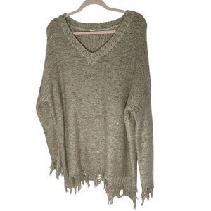 Easel LA Acrylic Distressed Women's Tan Marble Speck Oversized Sweater Edgy - Picture 1 of 5